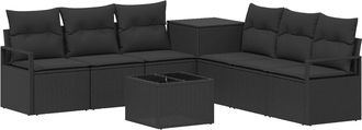 vidaXL Juego De Sof&aacute; 8 Uds. Negro Rat&aacute;n Sint&eacute;tico Y Acero Vidaxl