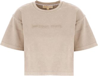 Michael Kors Oversized T-shirt van katoenmix met logo in reli&euml;f - Dames - T-shirts - Beige - M - Katoen - Tops