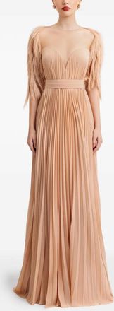 Gemy Maalouf heart-neckline pleated dress - Neutrals