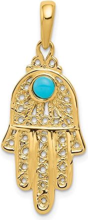 Diamond2Deal 10k Yellow Gold Turquoise Filigree Chamseh Pendant