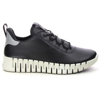 Ecco Ecco Gruuv 218203 Full Grain Leather Womens Low Top Trainers - Black Light Grey - Size:UK 5-5.5