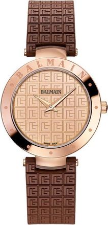 Balmain ia Bijou Watch, 33mm in Rose Gold Steel/brown Rubber at Nordstrom