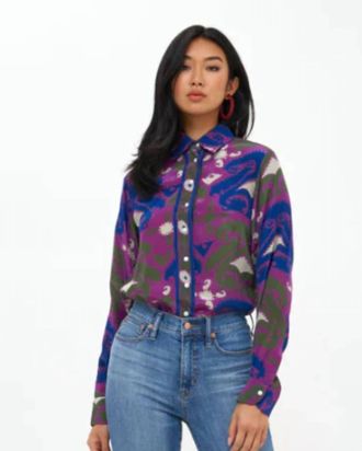 Oliphant Button Down Blouse In Magenta Uzbek