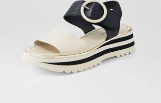 Django & Juliette Womens Harlows Platform Sandal In Milk-Black Leather