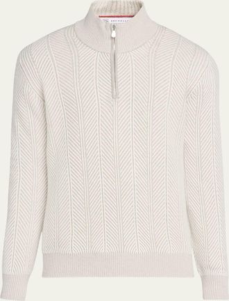 Brunello Cucinelli Mens Cashmere Chevron Vanise Quarter-Zip Sweater