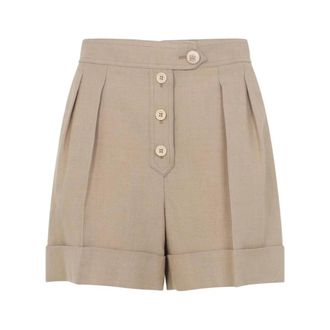 Valentino Shorts van linnenmix met plooien - Dames - Korte broeken - Beige - Maat: M Linnen