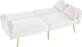 STILVORA Clic-clac 2 Plazas En Tela De Lana Con Respaldo Ajustable, Patas De Metal Dorado, Brazos Curvados Y 2 Cojines, Blanco