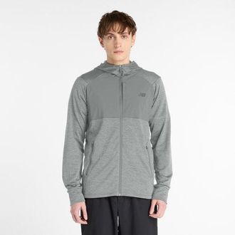 New Balance Mens Heat Grid Hooded Full Zip in Grey Poly Knit, size Small
