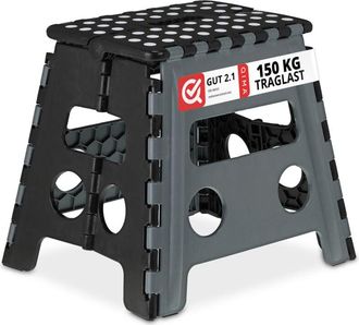 Relaxdays Sgabelli pieghevoli Relaxdays, set da 4, per campeggio e bagno, fino a 150 kg, plastica, H30x37x29 cm, grigio/nero