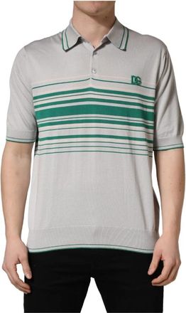 Dolce & Gabbana Gestreepte Zijdepolo - Heren - Polos - Grijs - XS - Katoen - Tops