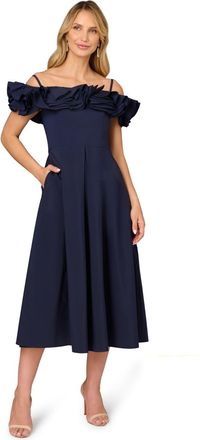 Adrianna Papell Womens Stretch Taffeta Midi Dress in Navy - Size 18 UK