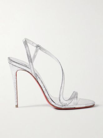 Christian Louboutin Sandali Slingback In Pelle Craquelé Metallizzata Rosalie 100 - Argento