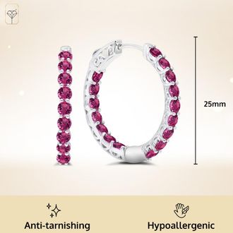 MAX + STONE 925 Sterling Silver 3mm Gemstone Inside Out Hoop Earrings