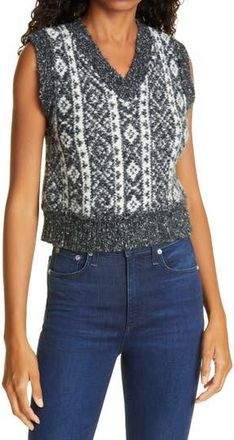 Rag & Bone Maisie Alpaca & Cotton Blend Sweater Vest in Black/White at Nordstrom Rack, Size X-Small