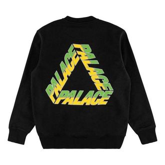 Palace Mens PALACE Split P3 Crew Printing Logo Round Neck Long Sleeves Black P17CW001