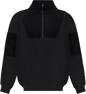Yohji Yamamoto Gebreide Half-Zip Sweater met Panelblokken - Heren - Truien - Zwart - Maat: S Wol