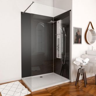 Aurlane Paneles Murales Negros 120+90 - Perfiles Cromados Y Plato Acrilico 120x90