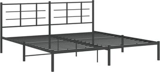 vidaXL Metal Bed Frame without Mattress with Headboard Black 193x203cm Vidaxl