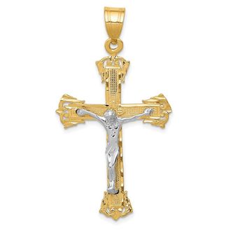 Diamond2Deal 14k Two-tone Gold Diamond-cut Crucifix Pendant