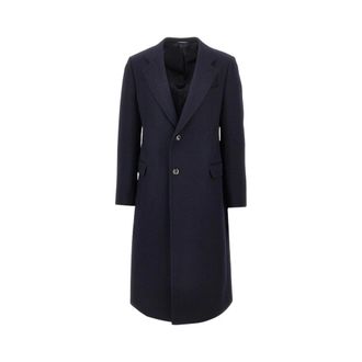 Emporio Armani Abrigo de lana tricotina de botonadura sencilla - Coats - Hombre - Azul - L