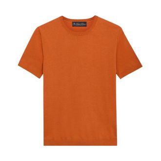 Brooks Brothers Katoenen Gebreide Top - Dames - Ronde hals truien - Oranje - M - Katoen - Truien & Vesten