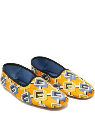 Gucci geometric-pattern smoking slippers - men - Satin/Satin/Suede - 42 - Orange