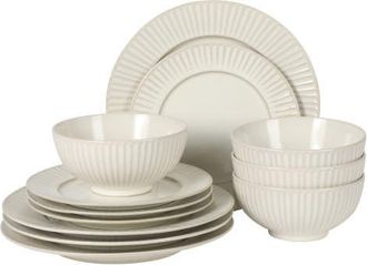 Gibson Home Soleil 12 Piece Stoneware Plates and Bowls Dinnerware Set in Linen at Nordstrom