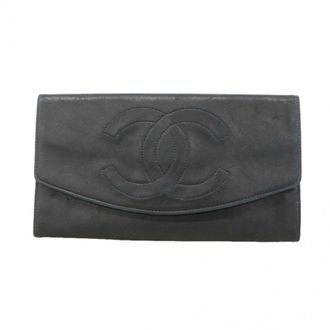 Chanel Black Leather Long Bill Wallet (Bi-Fold) (Pre-Owned)