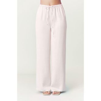 Six Stories Cleo Tie Waist Satin Pants in Oyster at Nordstrom, Size 12