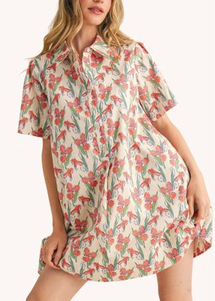 Merci Kinsey Classic Shirt Dress In Orange Floral