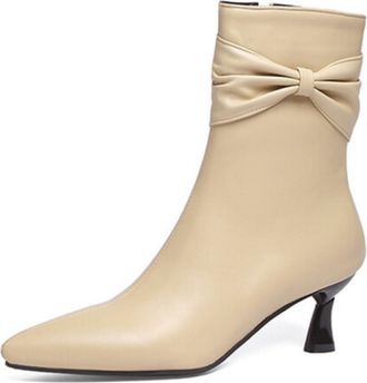 Generic Womens Pointed Toe Ankle Boots with Bow Detail & 7cm Stiletto Heel, Minimalist Style for Daily & Stylish Wear,Apricot,6.5 UK