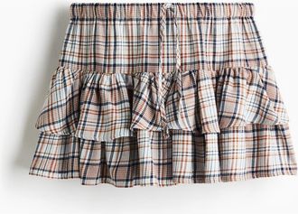 H&M Tiered Drawstring Skirt in Light Blue/plaid at Nordstrom, Size Xx-Large