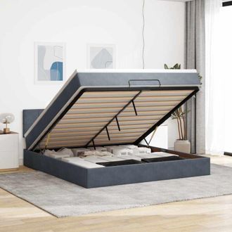 vidaXL Vidaxl - Estructura Cama Otomana Con Colch&oacute;n Gris Oscuro 160x200 Cm