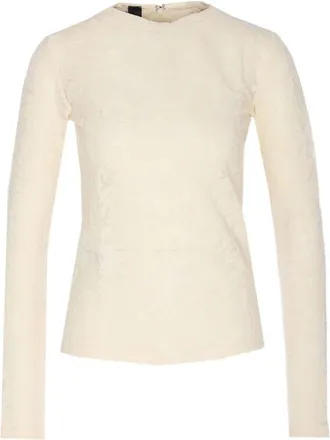 Pinko Beige Marinara Lace-Textured Wool-Blend Blouse