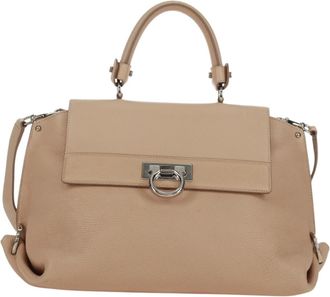 Ferragamo Sofia Satchel Grainy Leather Beige Leather Handbag (Pre-Owned)