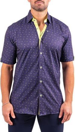 Maceoo Galileo Resistance Shark Print Short Sleeve Button-Up Shirt in Blue at Nordstrom, Size Medium