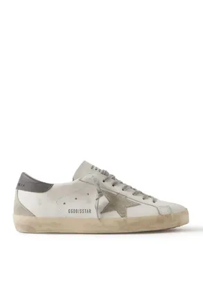 Golden Goose Super-Star Distressed Suede-Trimmed Leather Sneakers