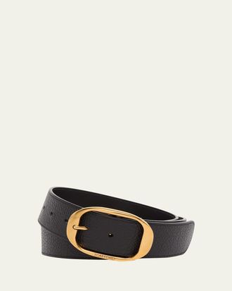 Tom Ford Mens Grained Leather Oval-Buckle Belt