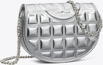 Tory Burch Womens Mini Fleming Metallic Square Quilt Crossbody, One Size