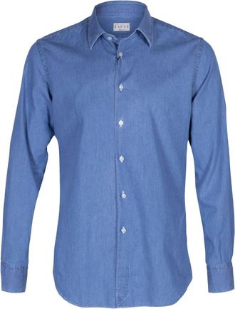 Xacus Op maat gemaakt klassiek katoenen chambray overhemd - Heren - Casual Overhemden - Blauw - M - Katoen - Overhemden