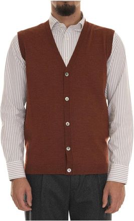 Hindustrie Merino Wol Gebreid Vest met Parelmoeren Knopen - Heren - Bodywarmers - Oranje - 3XL - Wol - Jassen