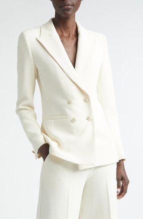 St. John Palais Stretch Double Breasted Blazer in Ecru at Nordstrom, Size 8