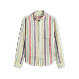 GANT Casual Shirts, male, Multicolor, Size: M Reg Multistripe Linen Shirt