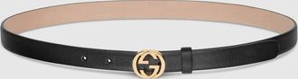 Gucci Thin Belt With Interlocking G Buckle, Black, Leather