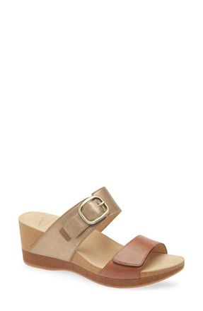 Dansko Shannon Platform Wedge Slide Sandal in Gold/tan Leather at Nordstrom, Size 10.5-11Us