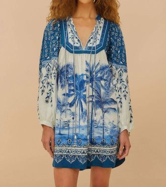 Farm Rio Palm Tree Beach Mini Dress In Off-White