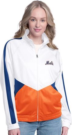 G-III Sports by Carl Banks Womens G-III Sports by Carl Banks White/Royal New York Mets Rally Rhinestone Raglan Full-Zip Track Jacket at Nordstrom, Size Medium