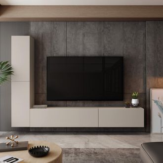 Dmora Parete Attrezzata Gatafa, Mobile Soggiorno Modulabile, 4 Ripiani, Apertura Battente, Beige