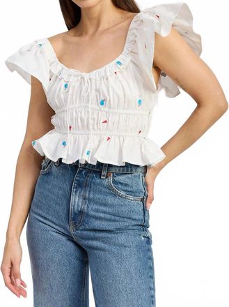 En Saison Nellie Flutter Sleeve Top In White Pink