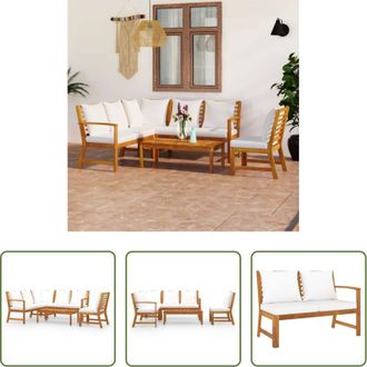 vidaXL vidaXL Divano da balcone - Set Divani da Giardino 5 pz con Cuscini Crema in Legno Acacia